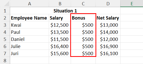 An additional column in relative referencing