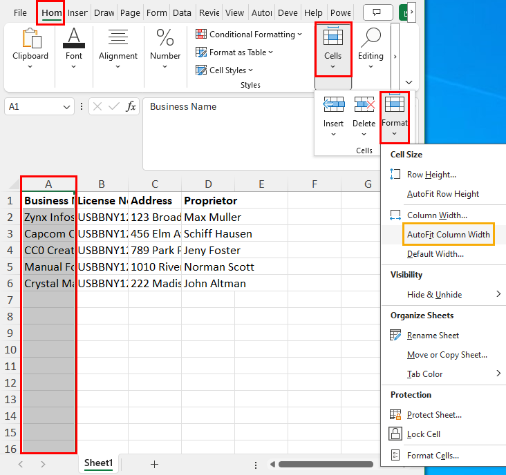 AutoFit Column Width