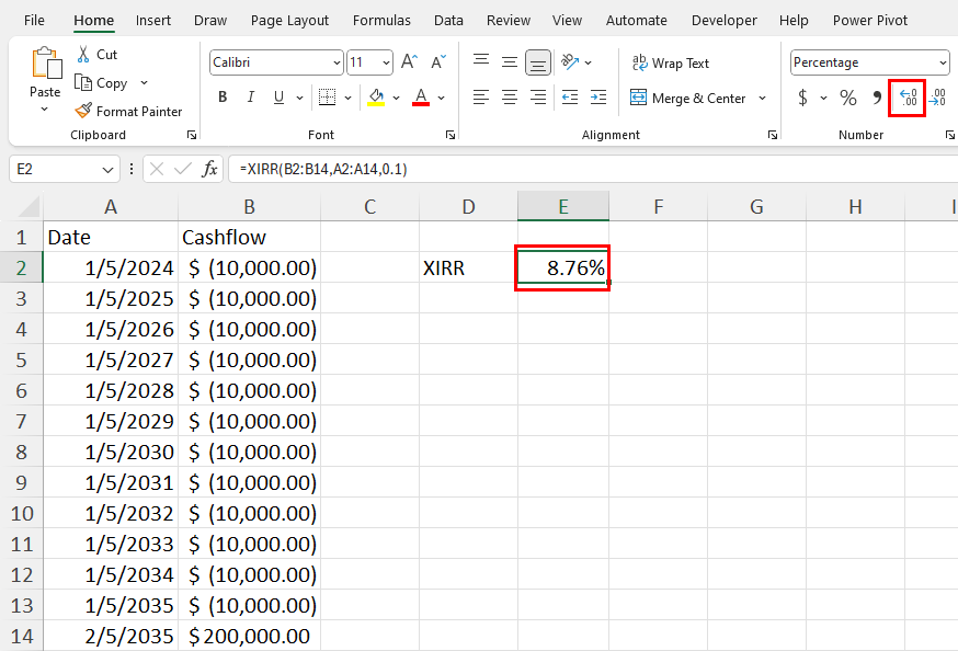 Calculate XIRR in Excel