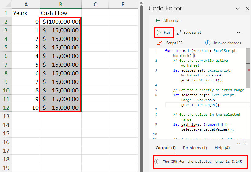 Calculated IRR using OS