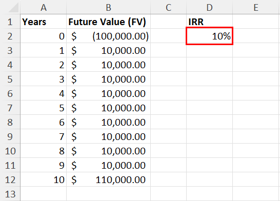 Calculated IRR using VBA