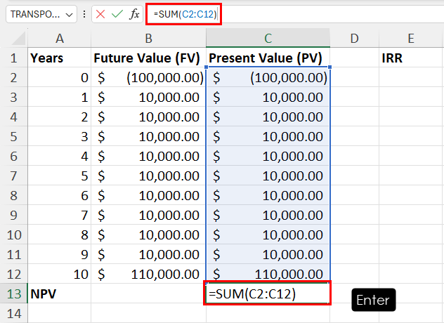 Calculating NPV
