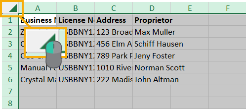 Click select all in a worksheet
