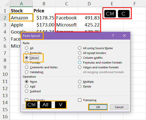 Copying and pasting array data as values