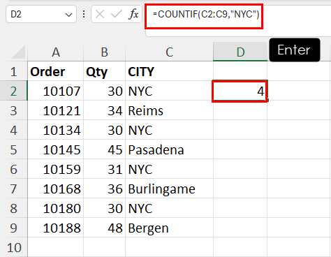 Count Number of Occurrences with COUNTIF