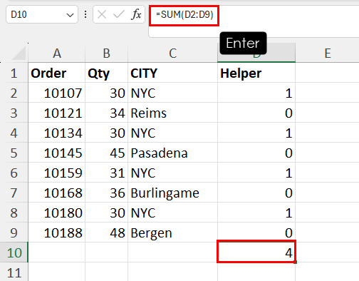Count occurrences using SUM and IF