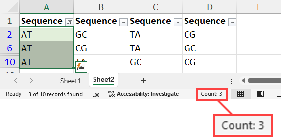 Count of highlighted cells