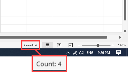 Excel status bar