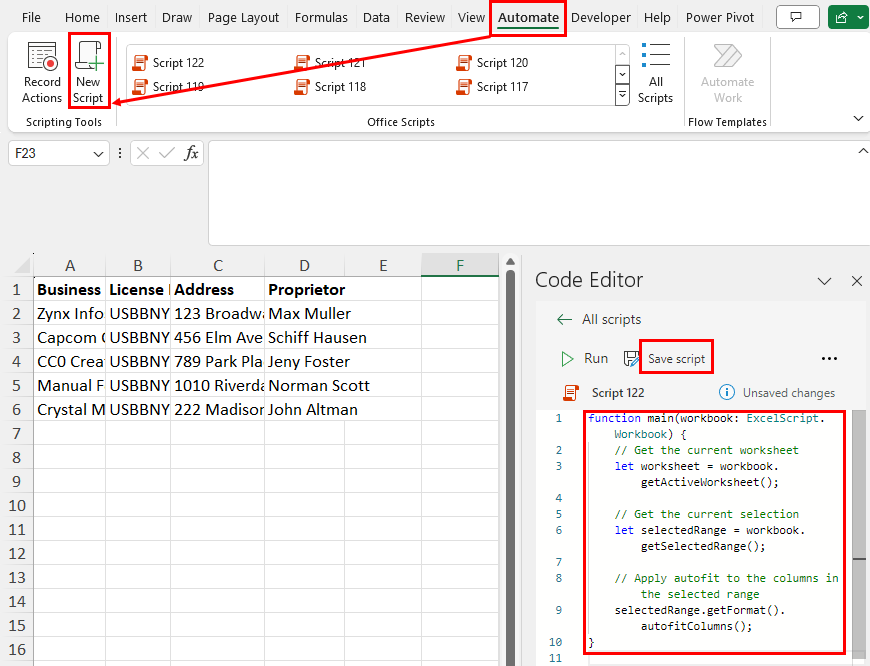Create a new Office Script