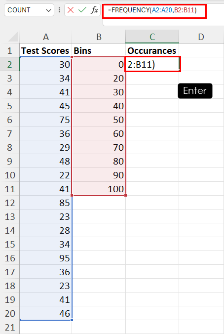 Creating FREQUENCY formula
