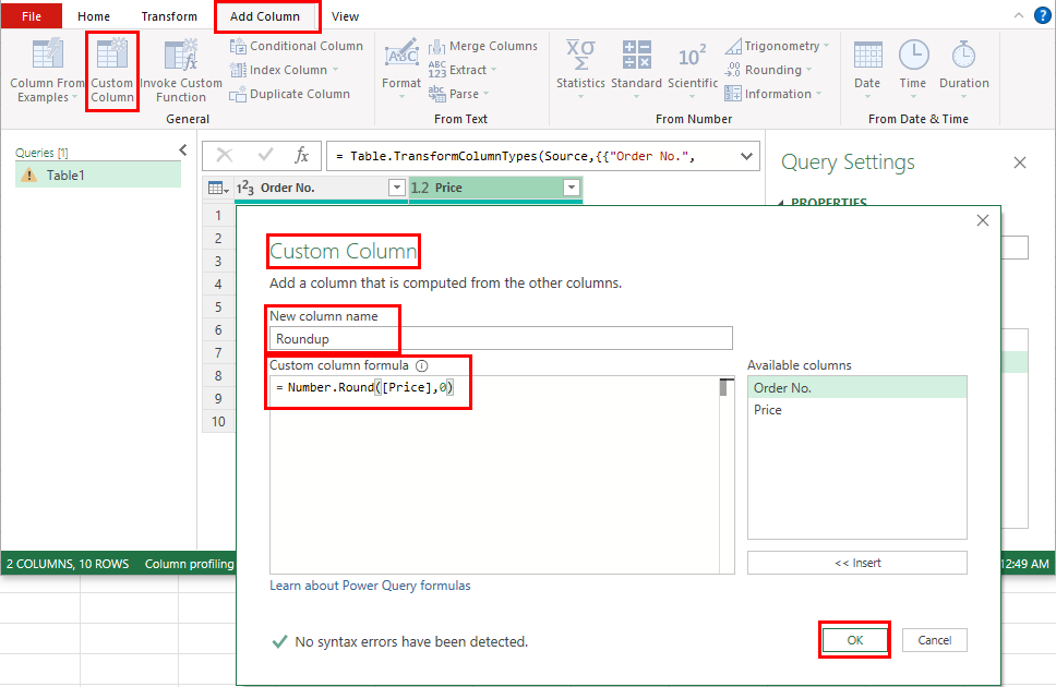 Custom column formula