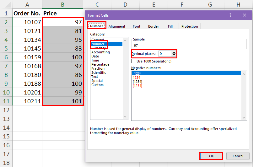Decimal places zero for whole numbers