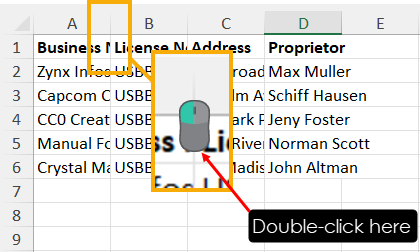 Double-click on column text border