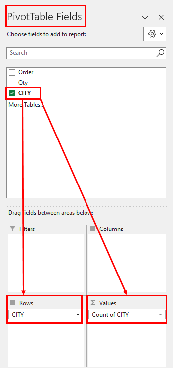 Drag column to Rows and Values