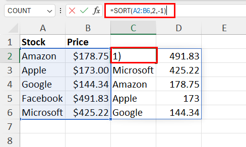 Enter SORT function