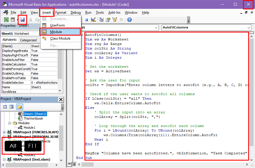 Excel Macro to autofit column