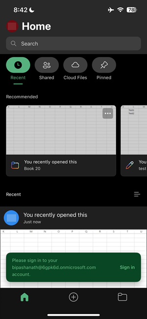 Excel iOS backstage