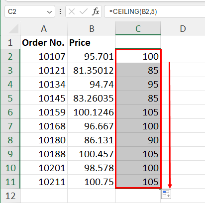 Excel round up using CEILING