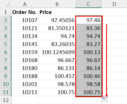 Excel round up using ROUNDUP function