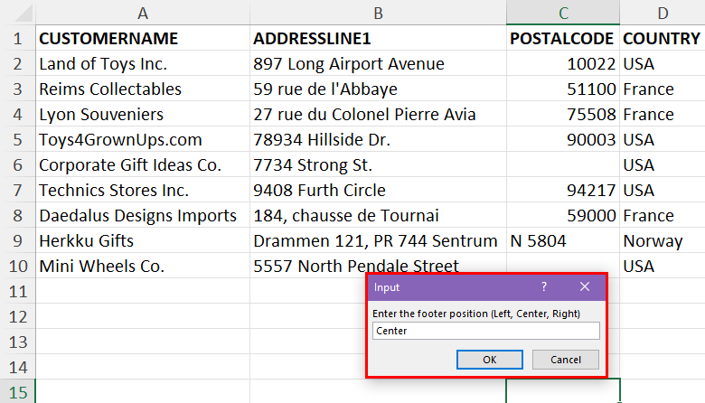 Footer position center