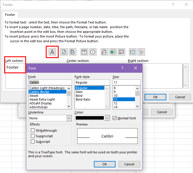 Format Text in footer