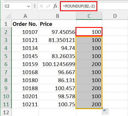 Getting the nearest hundreds with ROUNDUP