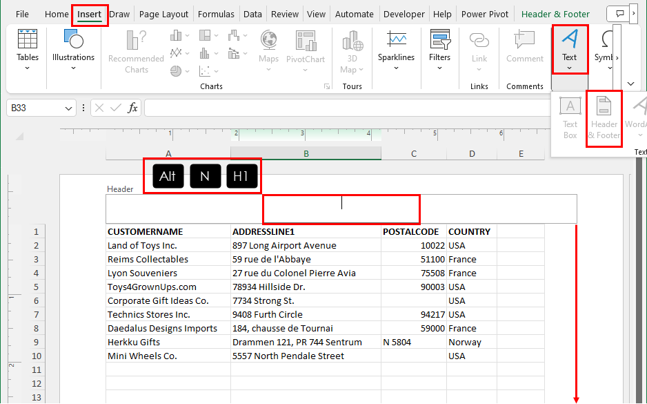 Header & Footer command