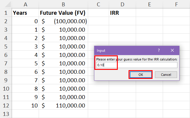 Input box for Guess value