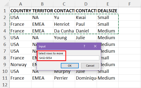 Input target rows