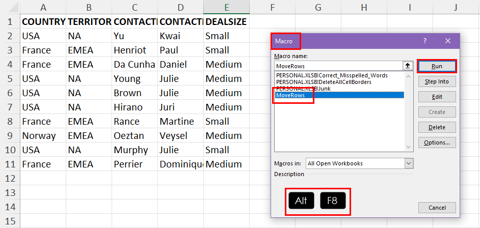 Macro dialog