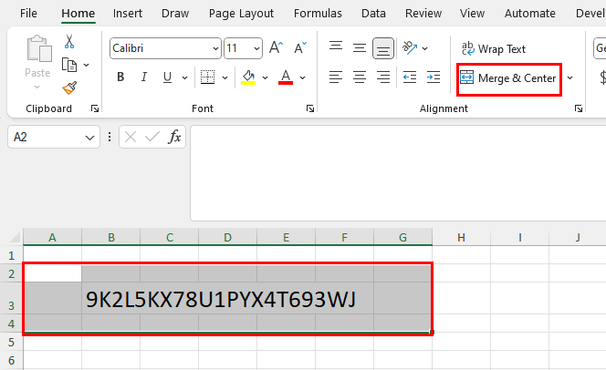 Merge & Center button