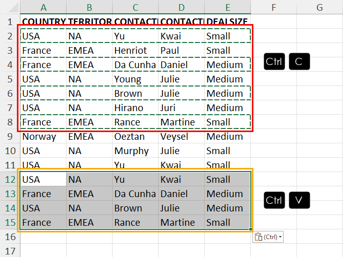 Move non-contiguous rows continuously