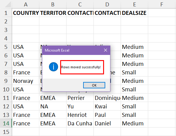Moved rows using VBA