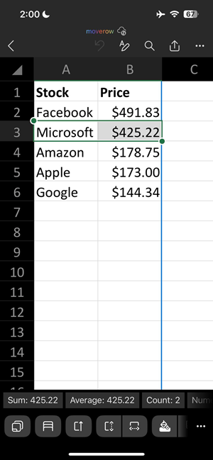 Open worksheet in Excel iOS