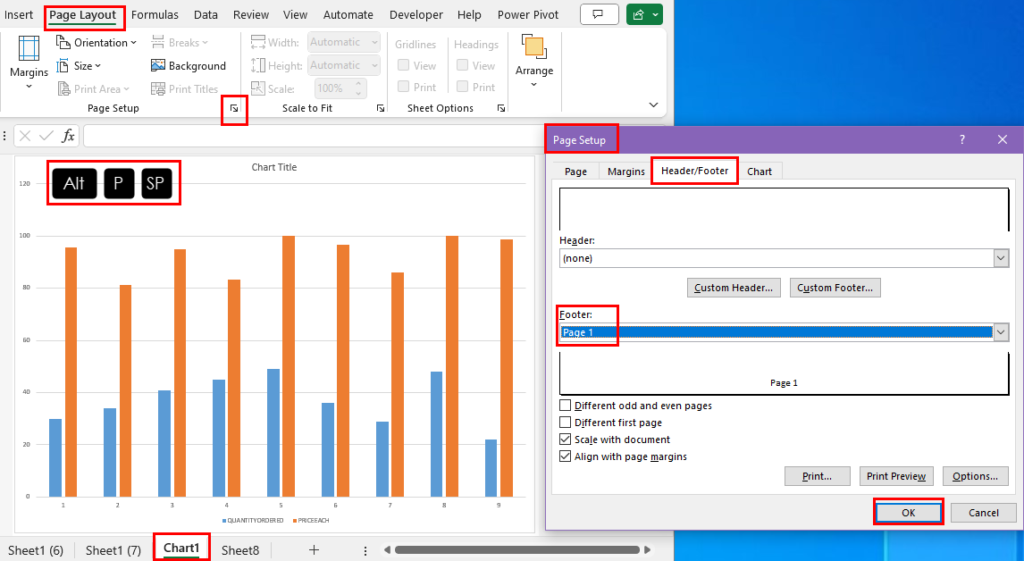 Page setup for Chart sheet