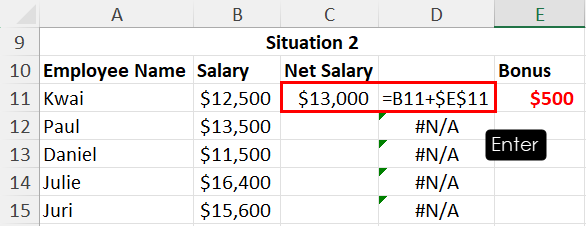 Press Enter to calculate absolute references