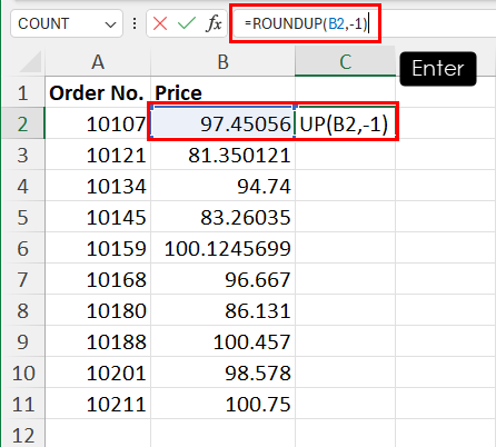 ROUNDUP function for nearest ten