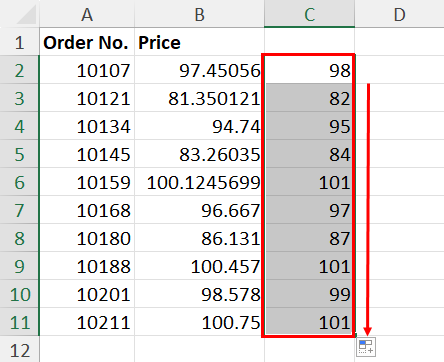 Round up in Excel using ROUNDUP function