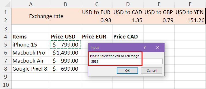 Select cell