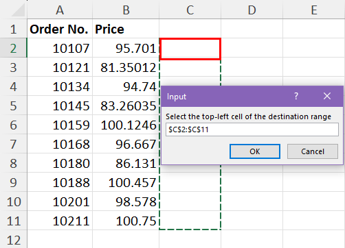 Select destination cell