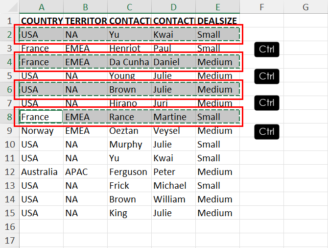 Select noncontiguous rows