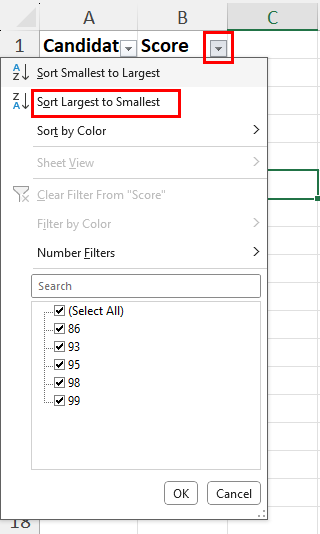 Sort largest to smallest