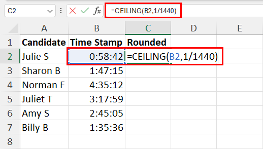 Using CEILING to convert to minutes