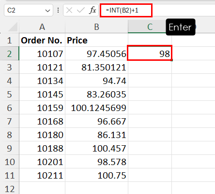 Using INT to round up in Excel