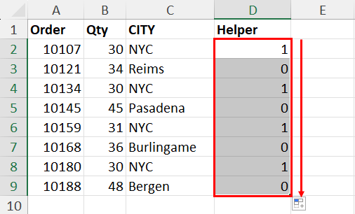 Using fill handle to copy function