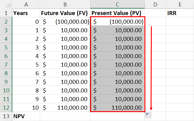 Using fill handle to generate PVs