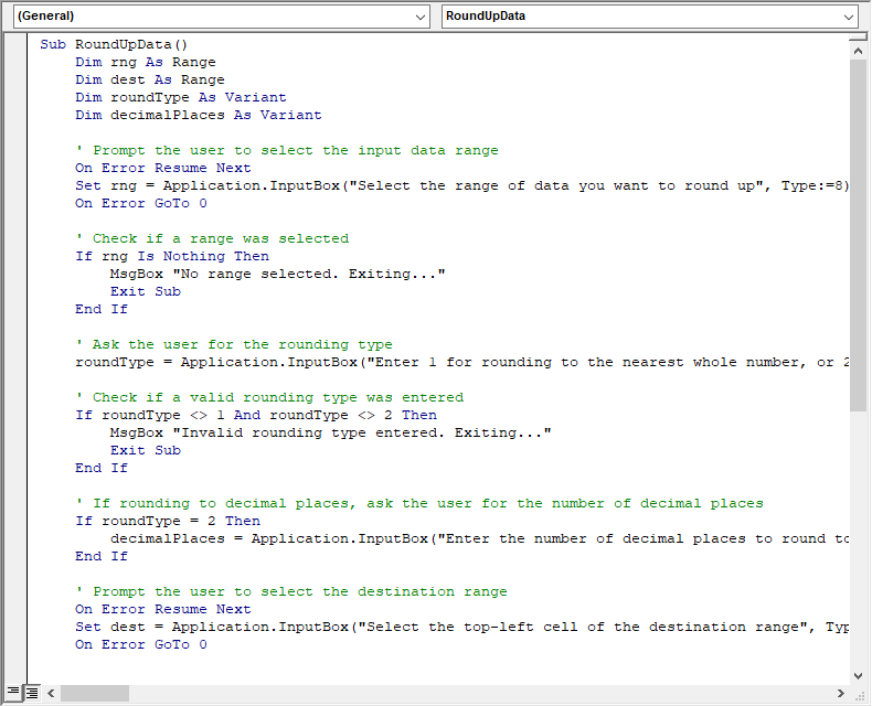 VBA script for rounding up