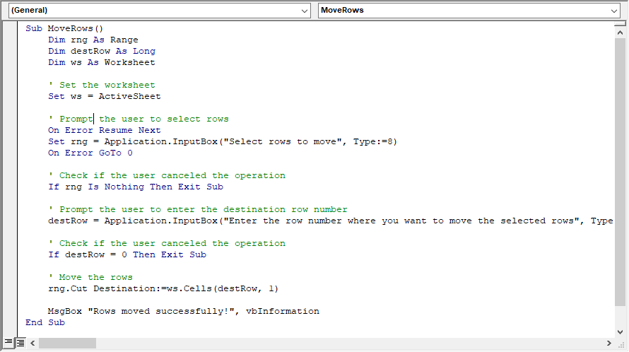 VBA script to move rows