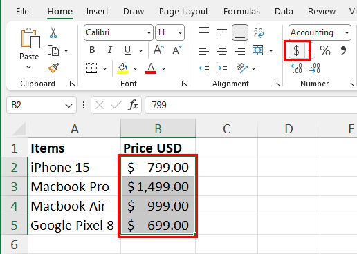 Clicking $ to convert to currency