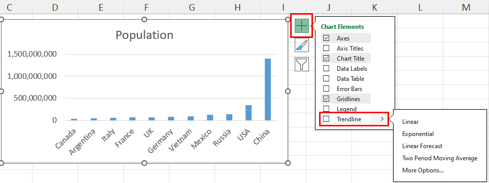 Hover cursor over Trendline arrow